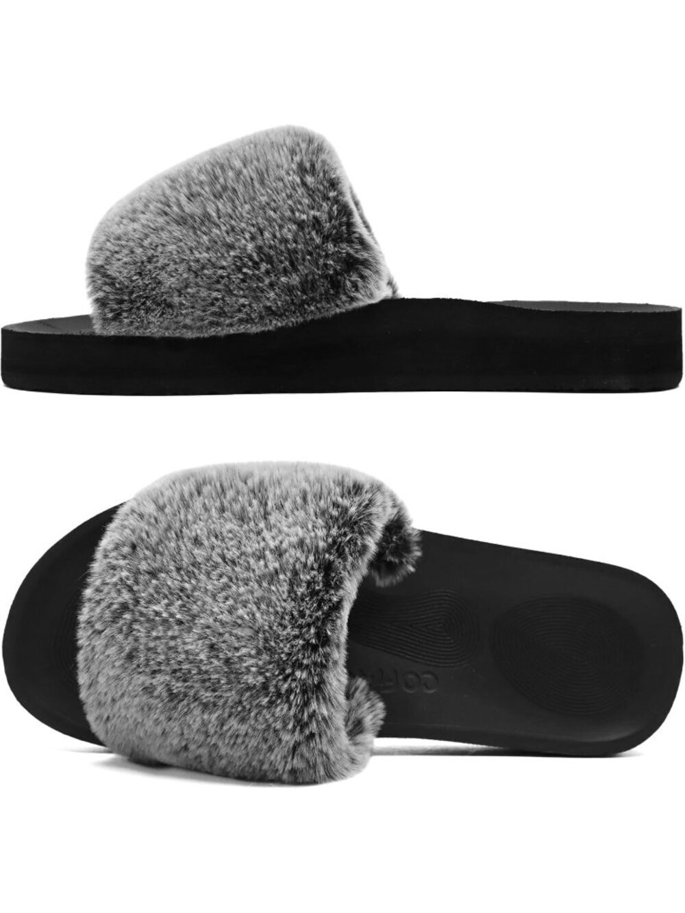 Womens Greyblack Comfy Open Toe Fuzzy Fasciitis Orthotic Ladies Slippers Indoor